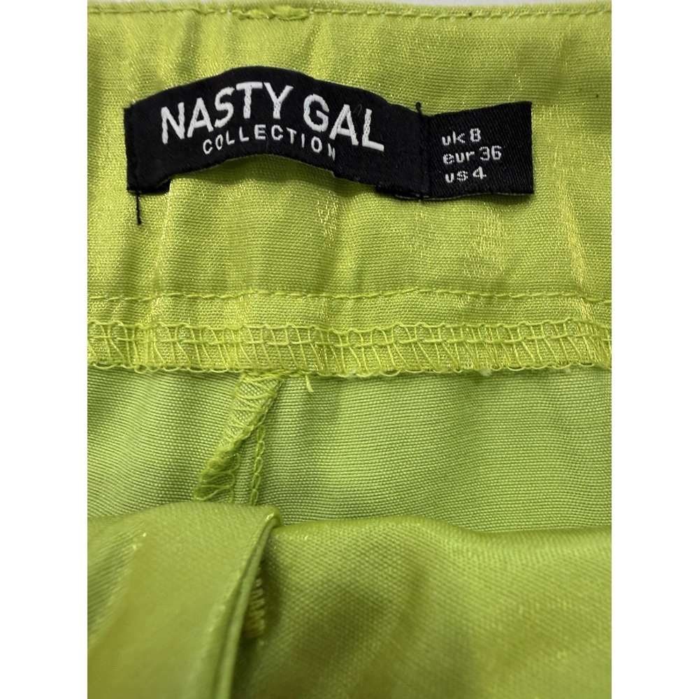Nasty Gal Pants Womens 4 Green Satin Wide Leg Pleated High Waist Zip Pockets - Picture 5 of 7